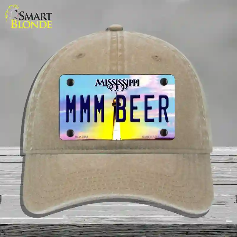 MMM Beer Mississippi Novelty License Plate Hat Unconstructed Cotton / Khaki