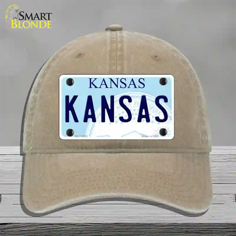 Kansas Novelty License Plate Hat Unconstructed Cotton / Khaki