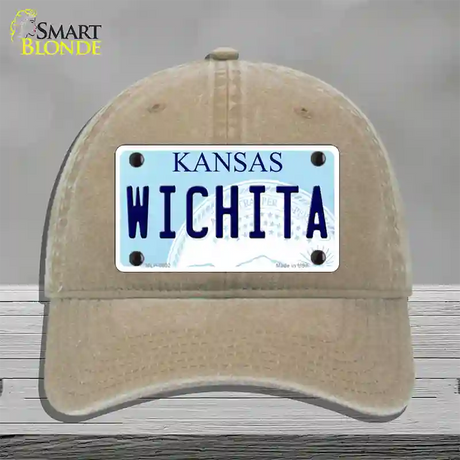 Wichita Kansas Novelty License Plate Hat Unconstructed Cotton / Khaki