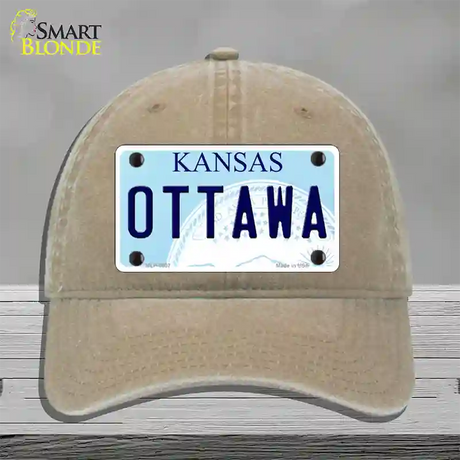 Ottawa Kansas Novelty License Plate Hat Unconstructed Cotton / Khaki