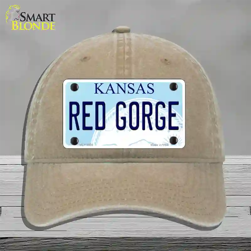 Red Gorge Kansas Novelty License Plate Hat Unconstructed Cotton / Khaki