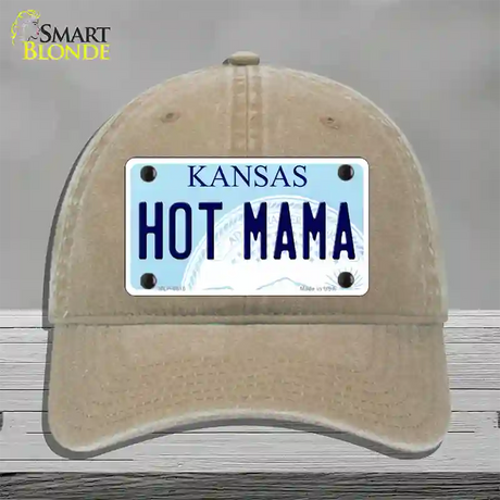 Hot Mama Kansas Novelty License Plate Hat Unconstructed Cotton / Khaki