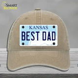 Best Dad Kansas Novelty License Plate Hat Unconstructed Cotton / Khaki