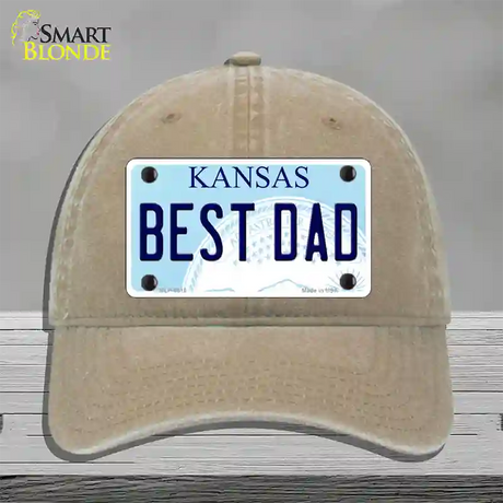 Best Dad Kansas Novelty License Plate Hat Unconstructed Cotton / Khaki