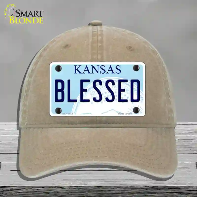 Blessed Kansas Novelty License Plate Hat Unconstructed Cotton / Khaki