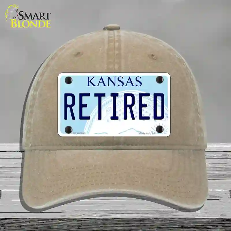 Retired Kansas Novelty License Plate Hat Unconstructed Cotton / Khaki