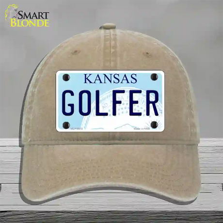 Golfer Kansas Novelty License Plate Hat Unconstructed Cotton / Khaki