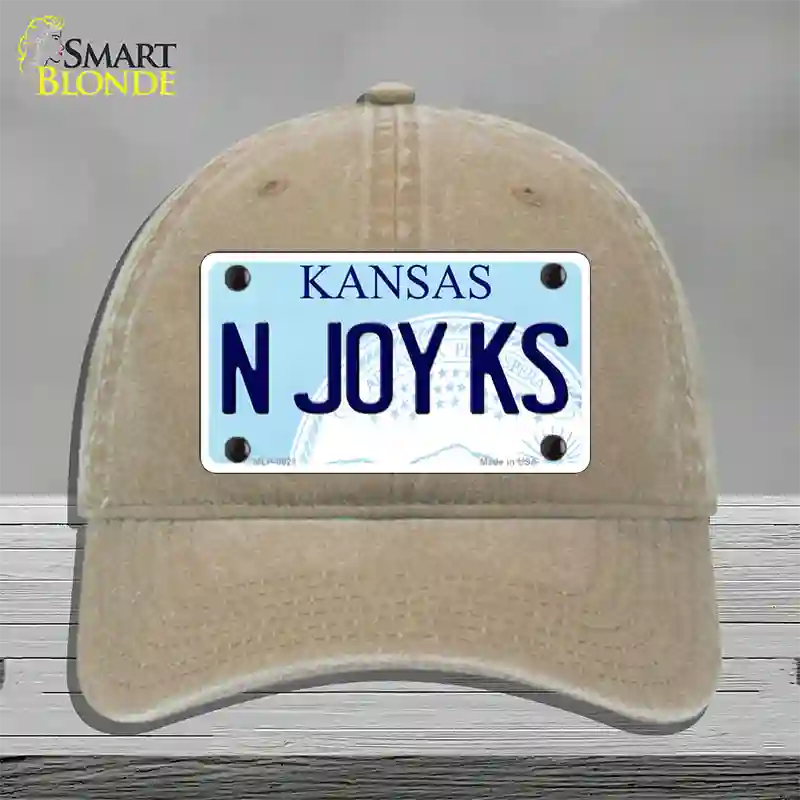 N Joy Kansas Novelty License Plate Hat Unconstructed Cotton / Khaki