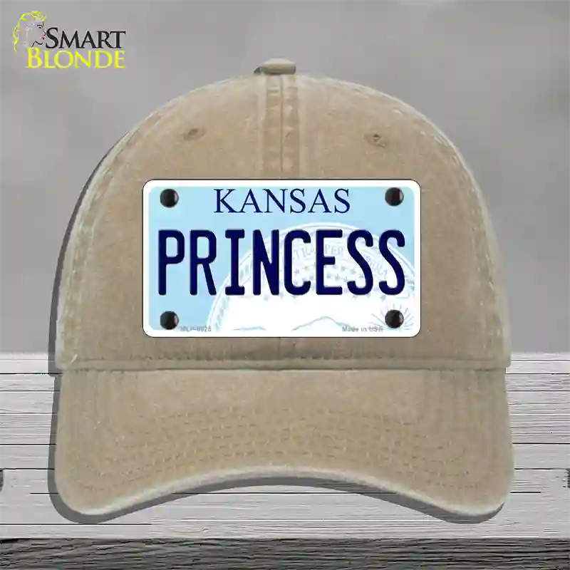 Princess Kansas Novelty License Plate Hat Unconstructed Cotton / Khaki