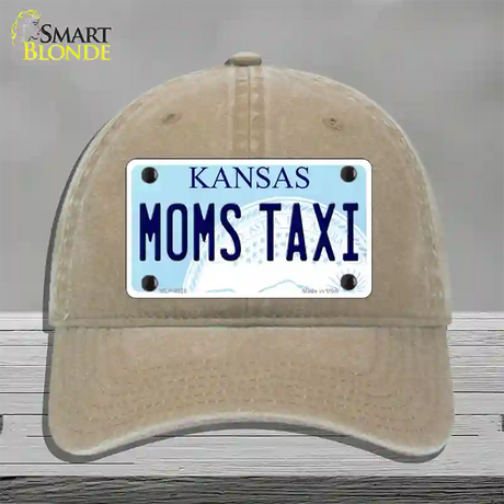 Moms Taxi Kansas Novelty License Plate Hat Unconstructed Cotton / Khaki