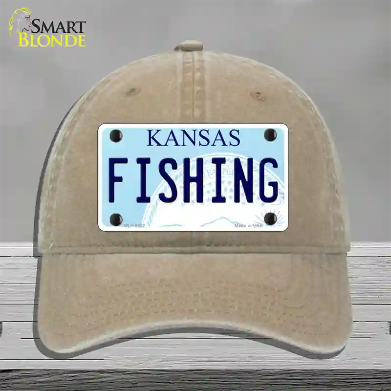 Fishing Kansas Novelty License Plate Hat Unconstructed Cotton / Khaki