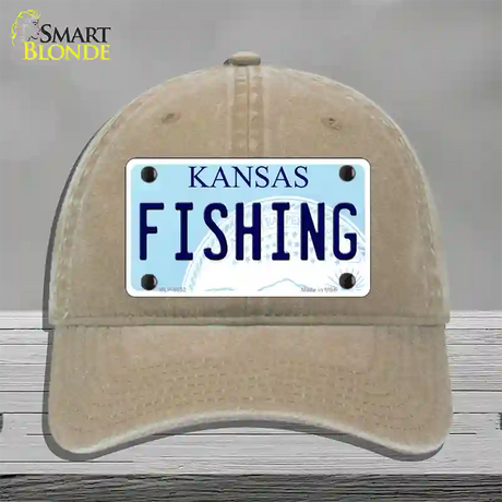 Fishing Kansas Novelty License Plate Hat Unconstructed Cotton / Khaki