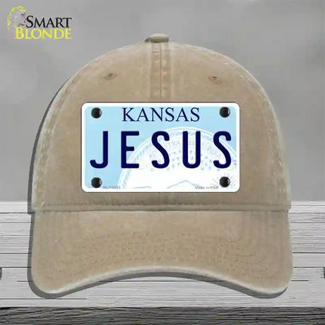 Jesus Kansas Novelty License Plate Hat Unconstructed Cotton / Khaki