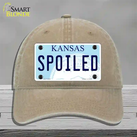 Spoiled Kansas Novelty License Plate Hat Unconstructed Cotton / Khaki