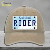 Rider Kansas Novelty License Plate Hat Unconstructed Cotton / Khaki