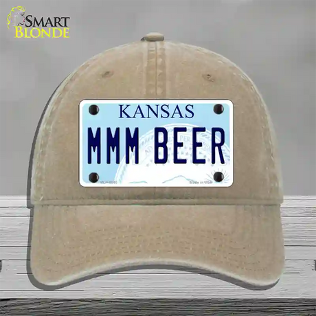 MMM Beer Kansas Novelty License Plate Hat Unconstructed Cotton / Khaki