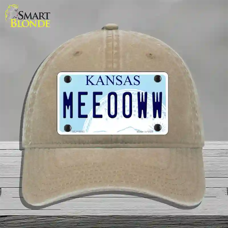 Meeooww Kansas Novelty License Plate Hat Unconstructed Cotton / Khaki