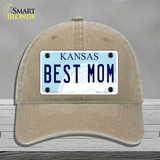 Best Mom Kansas Novelty License Plate Hat Unconstructed Cotton / Khaki