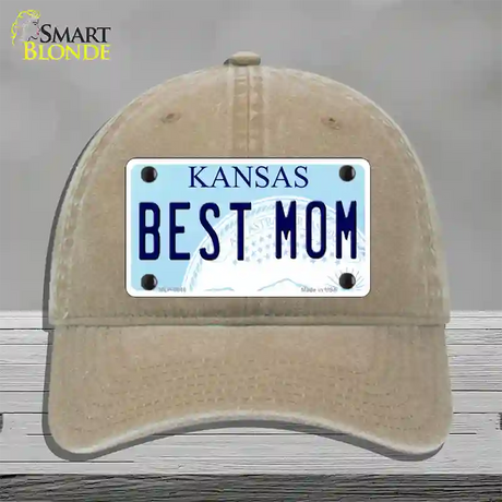 Best Mom Kansas Novelty License Plate Hat Unconstructed Cotton / Khaki