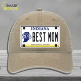 Best Mom Indiana Novelty License Plate Hat Unconstructed Cotton / Khaki