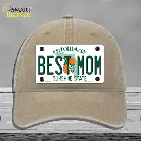 Best Mom Florida Novelty License Plate Hat Unconstructed Cotton / Khaki