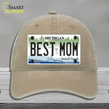 Best Mom Michigan Novelty License Plate Hat Unconstructed Cotton / Khaki