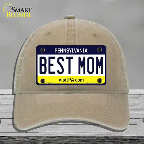 Best Mom Pennsylvania State Novelty License Plate Hat Unconstructed Cotton / Khaki