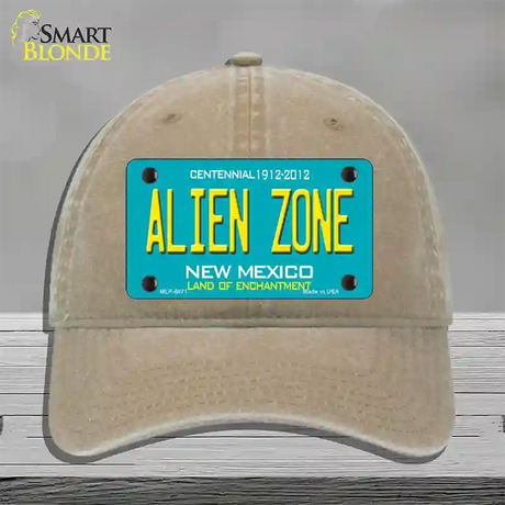 Alien Zone New Mexico State Novelty License Plate Hat Unconstructed Cotton / Khaki