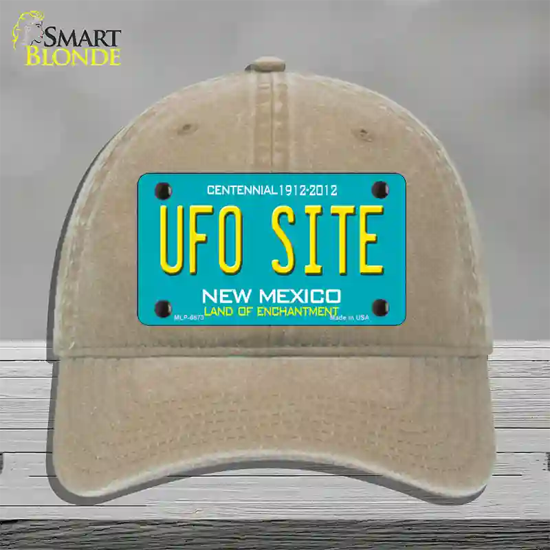 UFO Site New Mexico Novelty License Plate Hat Unconstructed Cotton / Khaki