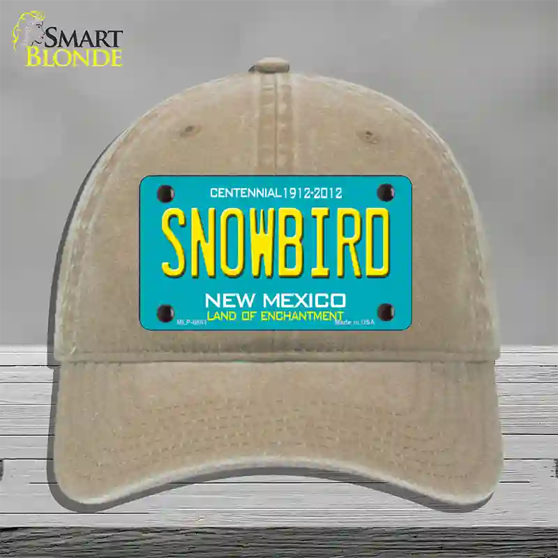 Snowbird New Mexico Novelty License Plate Hat Unconstructed Cotton / Khaki