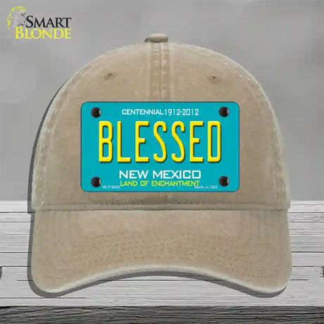 Blessed New Mexico Novelty License Plate Hat Unconstructed Cotton / Khaki