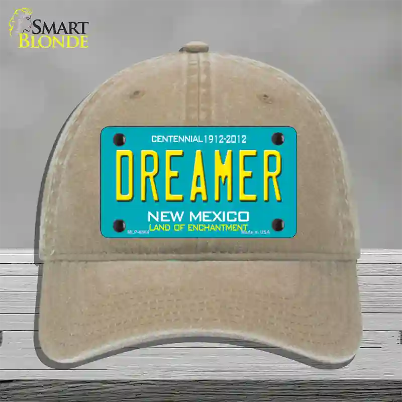 Dreamer New Mexico Novelty License Plate Hat Unconstructed Cotton / Khaki