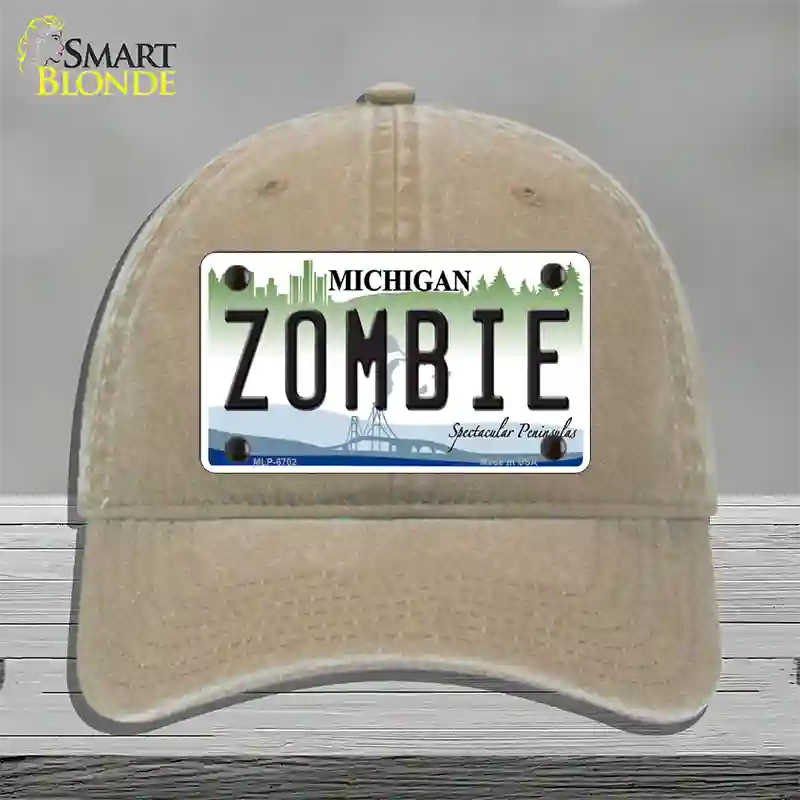 Zombie Michigan Novelty License Plate Hat Unconstructed Cotton / Khaki