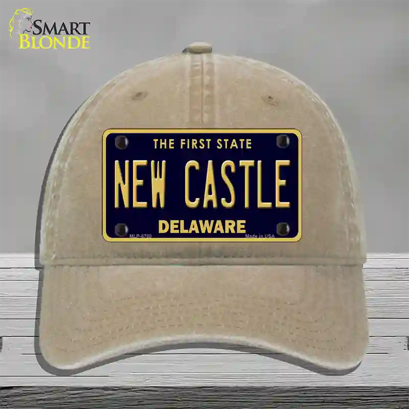 New Castle Delaware Novelty License Plate Hat Unconstructed Cotton / Khaki