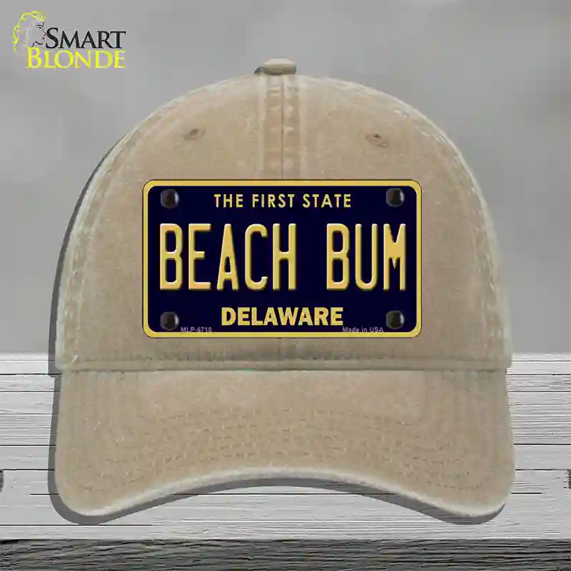 Beach Bum Delaware Novelty License Plate Hat Unconstructed Cotton / Khaki