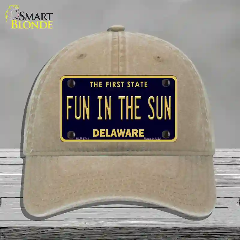 Fun In The Sun Delaware Novelty License Plate Hat Unconstructed Cotton / Khaki