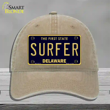 Surfer Delaware Novelty License Plate Hat Unconstructed Cotton / Khaki