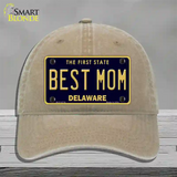 Best Mom Delaware Novelty License Plate Hat Unconstructed Cotton / Khaki