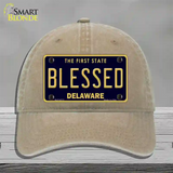 Blessed Delaware Novelty License Plate Hat Unconstructed Cotton / Khaki