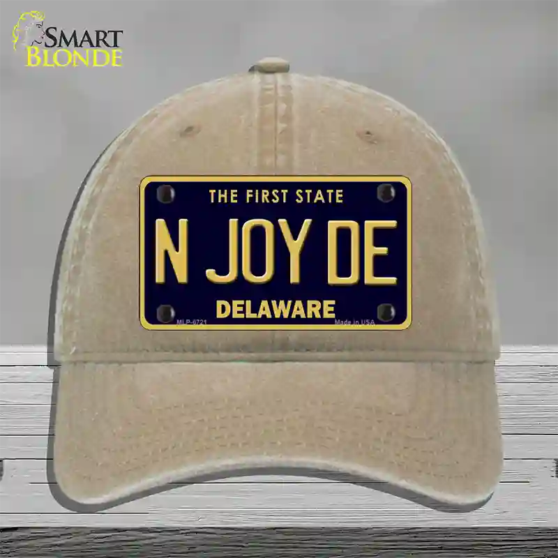 N Joy De Delaware Novelty License Plate Hat Unconstructed Cotton / Khaki