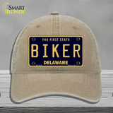 Biker Delaware Novelty License Plate Hat Unconstructed Cotton / Khaki