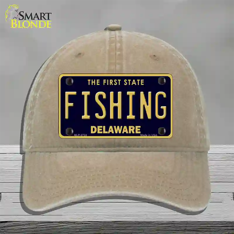 Fishing Delaware Novelty License Plate Hat Unconstructed Cotton / Khaki