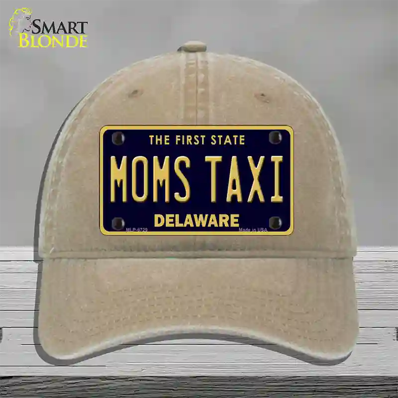 Moms Taxi Delaware Novelty License Plate Hat Unconstructed Cotton / Khaki