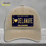 I Love Delaware Novelty License Plate Hat Unconstructed Cotton / Khaki