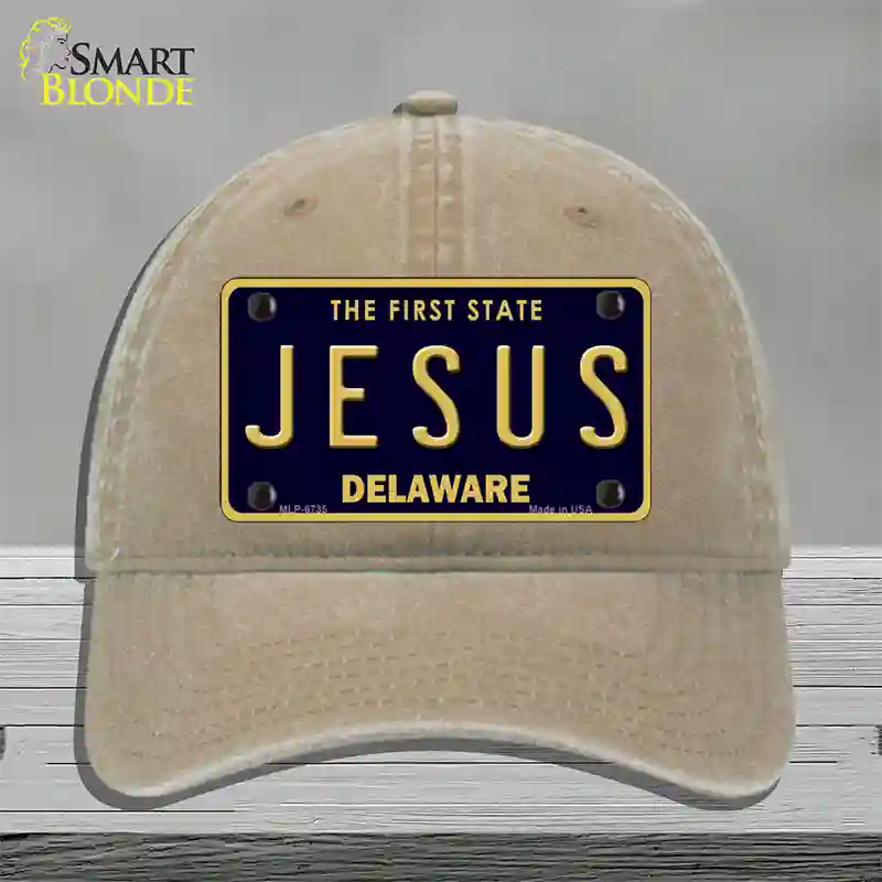 Jesus Delaware Novelty License Plate Hat Unconstructed Cotton / Khaki