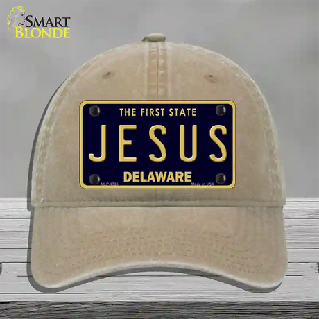 Jesus Delaware Novelty License Plate Hat Unconstructed Cotton / Khaki