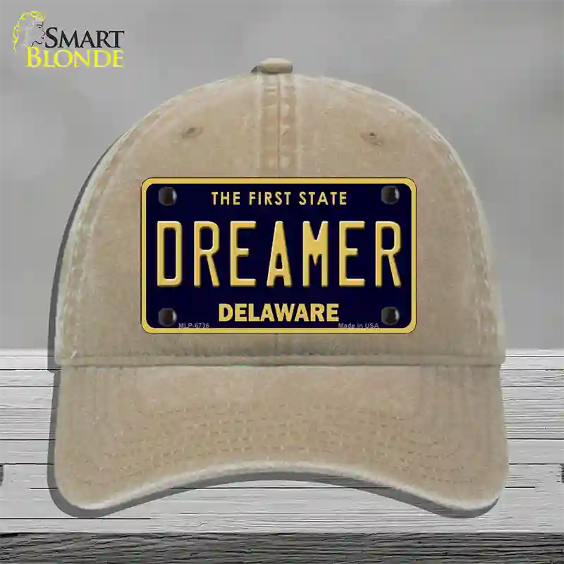 Dreamer Delaware Novelty License Plate Hat Unconstructed Cotton / Khaki