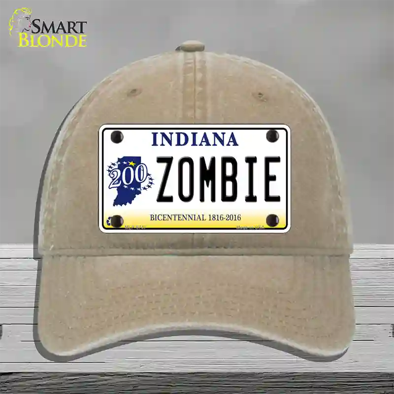 Zombie Indiana Novelty License Plate Hat Unconstructed Cotton / Khaki