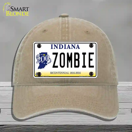 Zombie Indiana Novelty License Plate Hat Unconstructed Cotton / Khaki