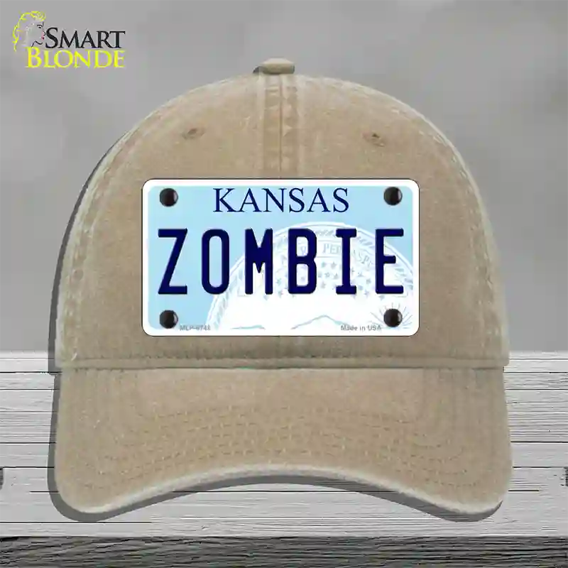 Zombie Kansas Novelty License Plate Hat Unconstructed Cotton / Khaki